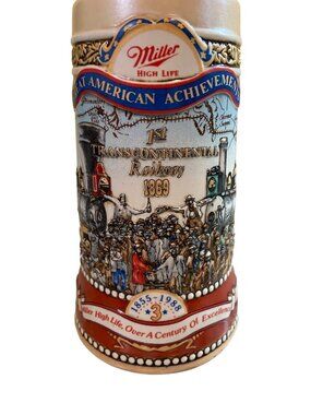 1988 Miller High Life Great American Achievements Railway Beer Stein Mug